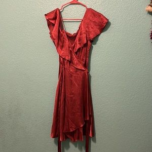 Wayf Satin One Shoulder Wrap Dress